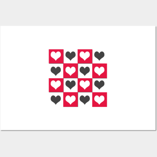 Red and black hearts on a white Posters and Art